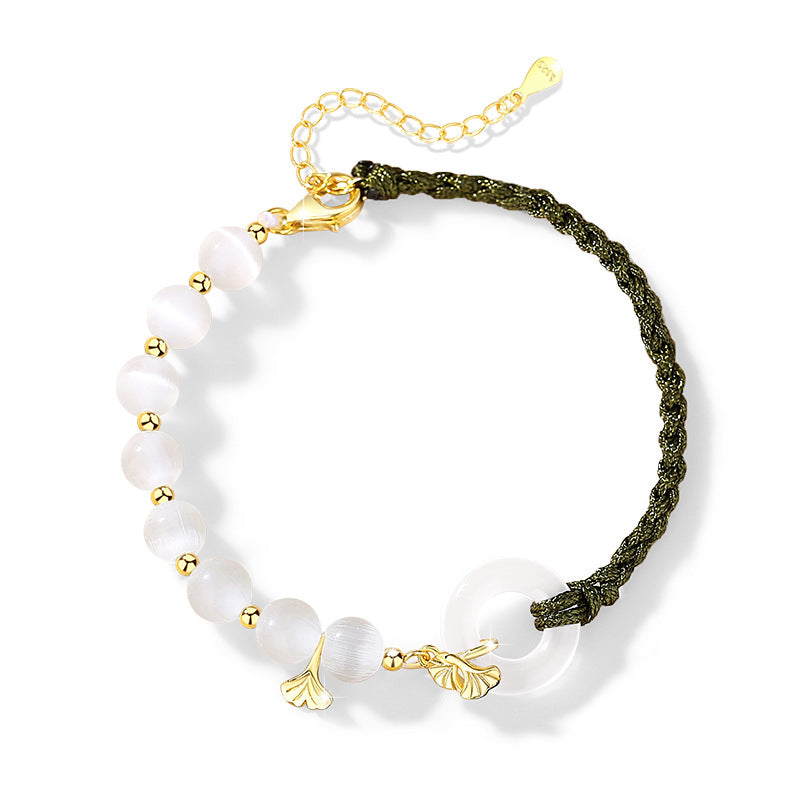 Bracciale in argento sterling 925 – disco e foglia e calcedonio