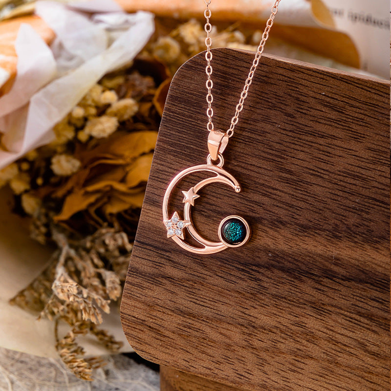 Original Design S925 Silver Star Moon Necklace Moonstone Starry Sky Stone Clavicle Chain Factory Wholesale Live Broadcast Jewelry Supply