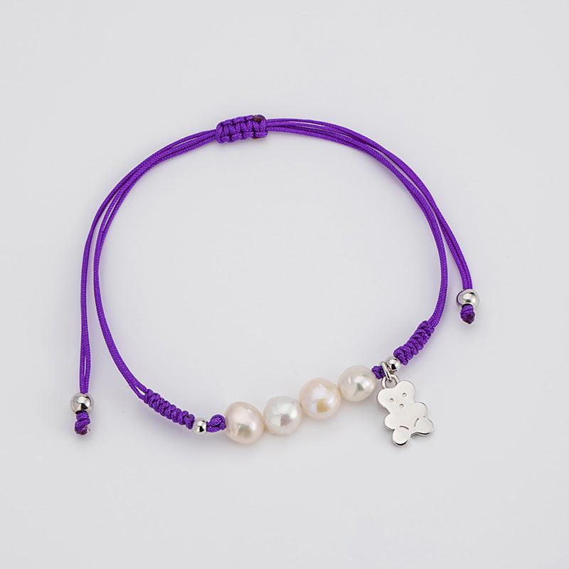 Cute Bear Sterling Silver S925 Bracelet Women's Simple Niche Natural Balaclava Bracelet Sweet Ins Style Bracelet