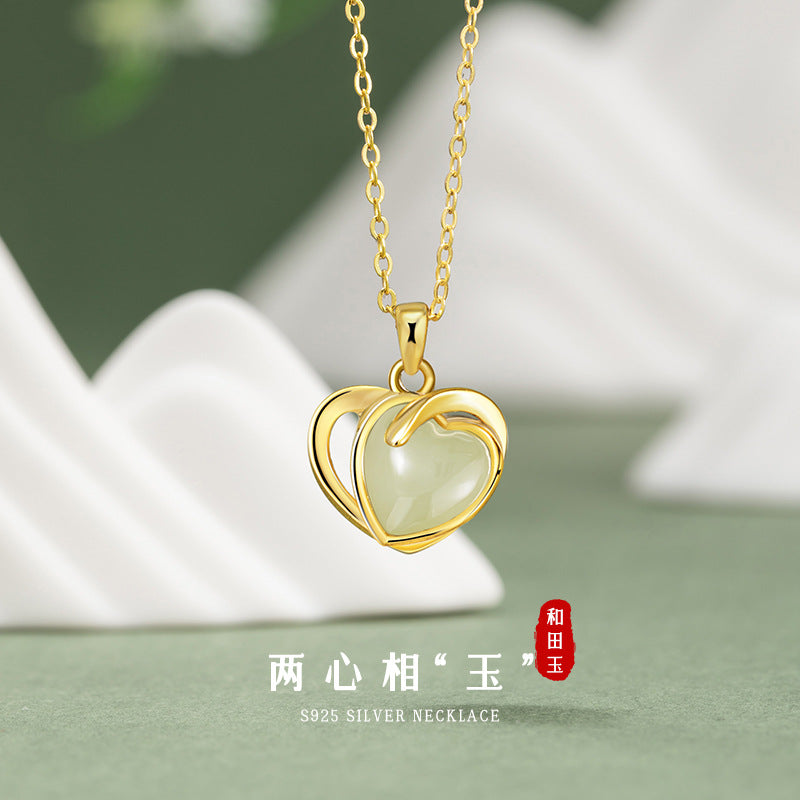 Collana in argento sterling 925 – cuore e giada Hetian
