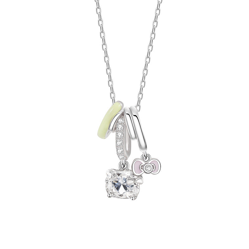 Cute Cat Sterling Silver 925 Necklace Female Sweet Fairy Style Dopamine Donut Clavicle Chain Bow Pendant
