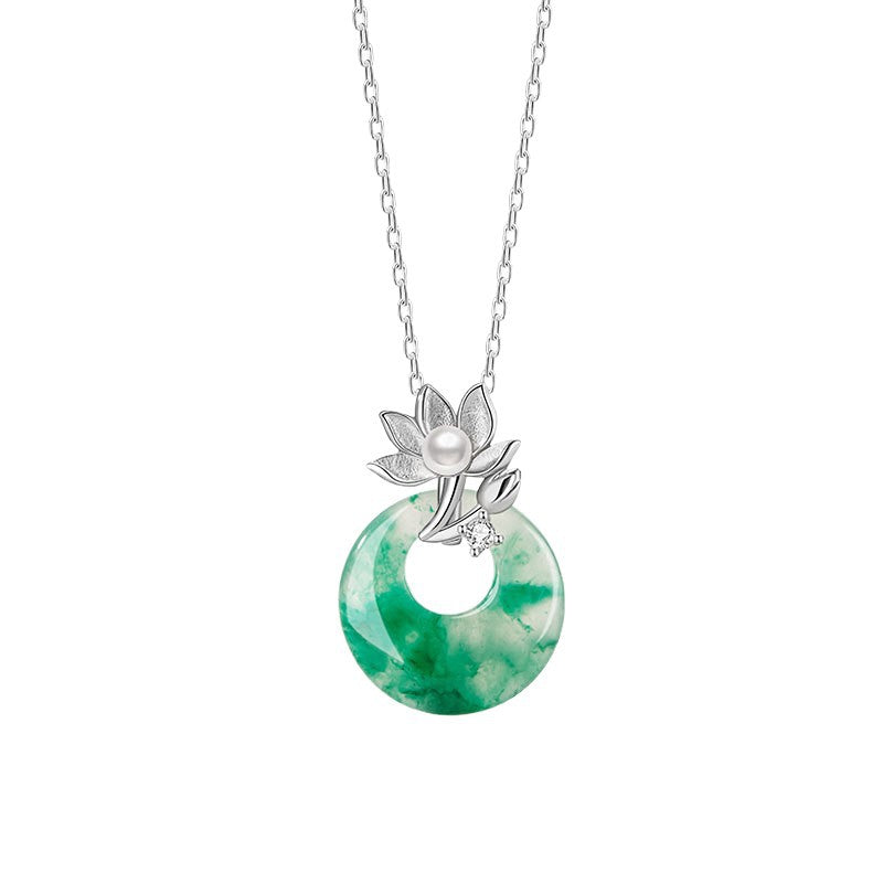 Collana in argento sterling 925 – loto e disco e giada