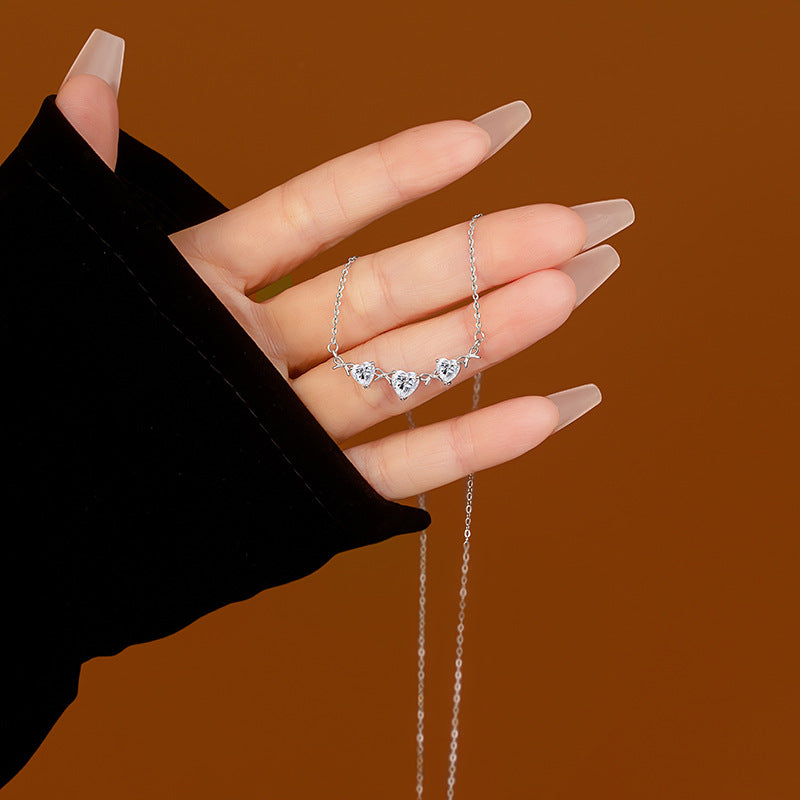 Popular S925 Sterling Silver Necklace for Women Niche Design Lovely Color-Changing Zircon Clavicle Chain Light Luxury Valentine's Day Gift for Women