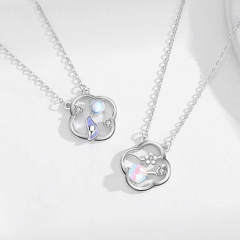 Collana in argento sterling 925 – quadrifoglio e dettaglio in vetro