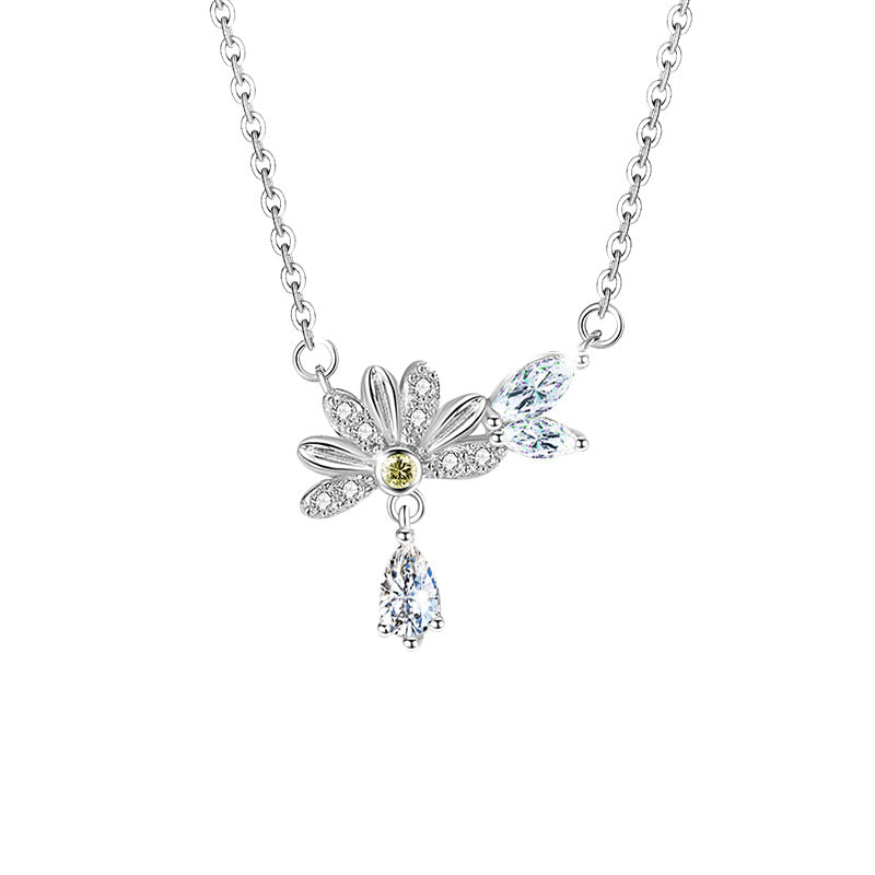 Collana in argento sterling 925 – margherita e farfalla e zirconi