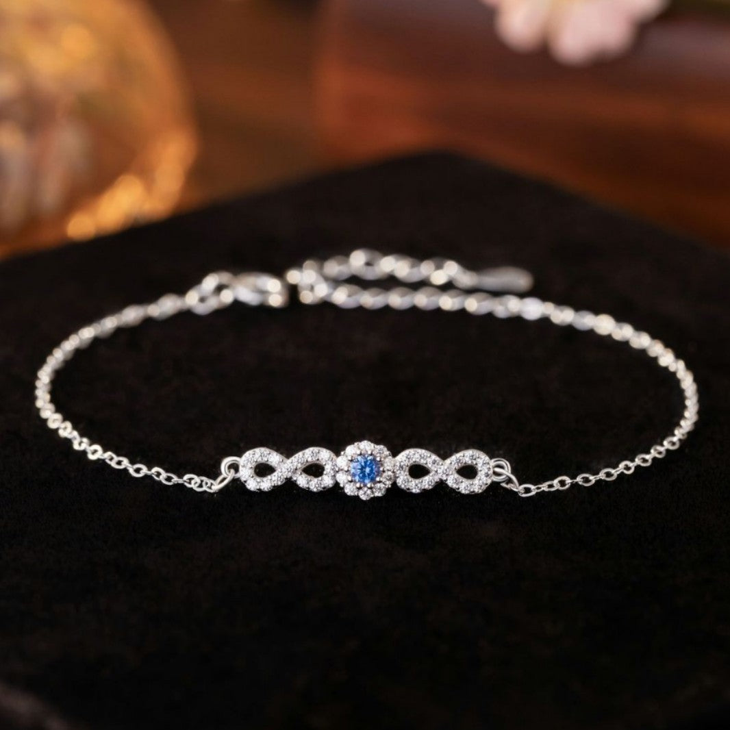 Mobius Sterling Silver 925 Necklace Women's Light Luxury High-Grade Blue Zircon Clavicle Chain Small Red Book Same Pendant