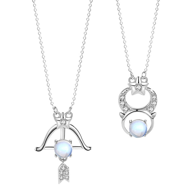 Twelve Constellation Sterling Silver 925 Necklace Female Niche Design Light Luxury Star Qixi Festival Dream Moonstone Pendant