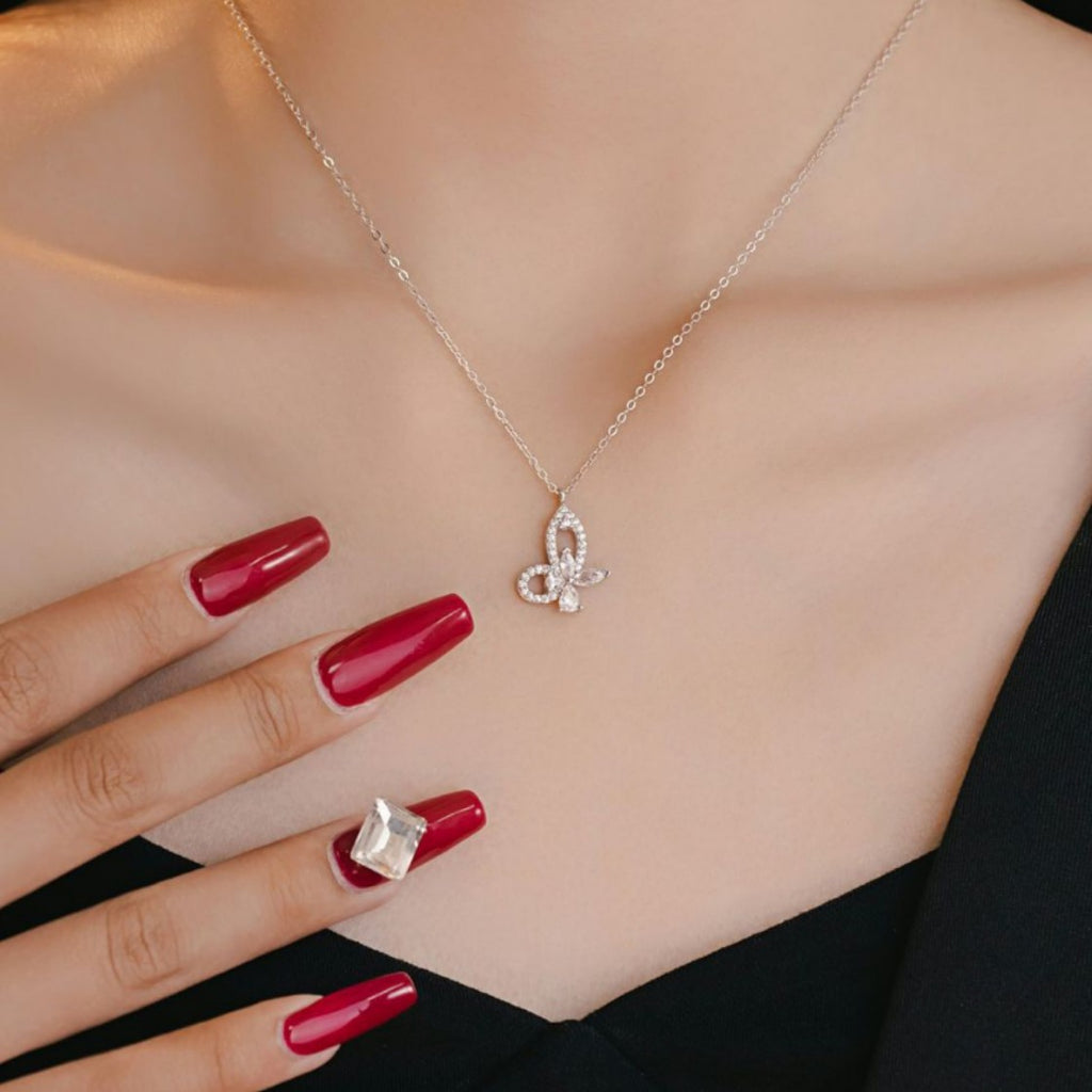 Butterfly Sterling Silver 925 Necklace Female Niche Design Light Luxury Zircon Clavicle Chain Ins Style Small Red Book Same Pendant