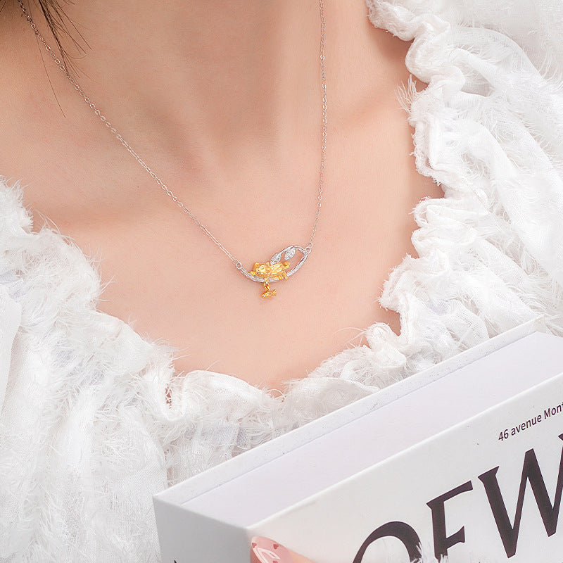 S925 Sterling Silver Necklace National Style Cat Two-Color Clavicle Chain Niche Design Sense All-Match Pendant Gift Commuter Silver Jewelry