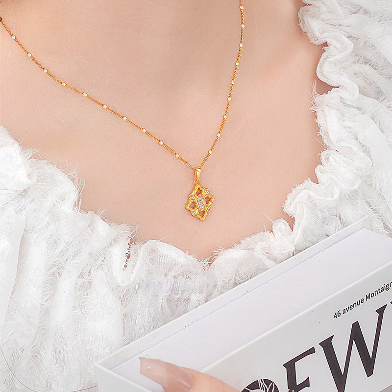 Sterling Silver 925 Necklace Buqi Style Hand-Brushed Blue Zircon Clavicle Chain Ins Vintage Diamond High-Grade Pendant