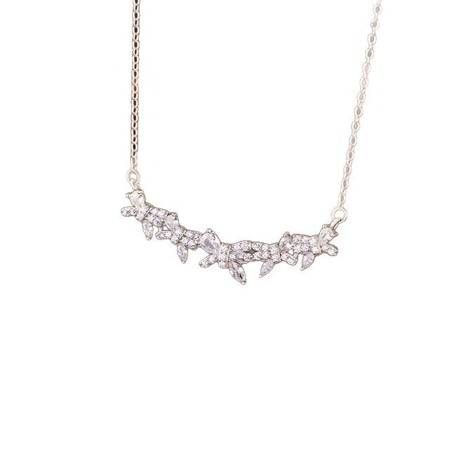 Bowknot Sterling Silver 925 Necklace Women's Light Luxury High-Grade Floral-like Brocade Clavicle Chain Ins Little Red Book Same Pendant