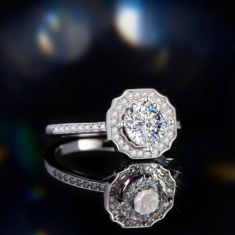 Sterling Silver 925 Diamond Ring Women's Simple High-Grade Moissanite Ring 1 Karat Irregular Wedding Ring