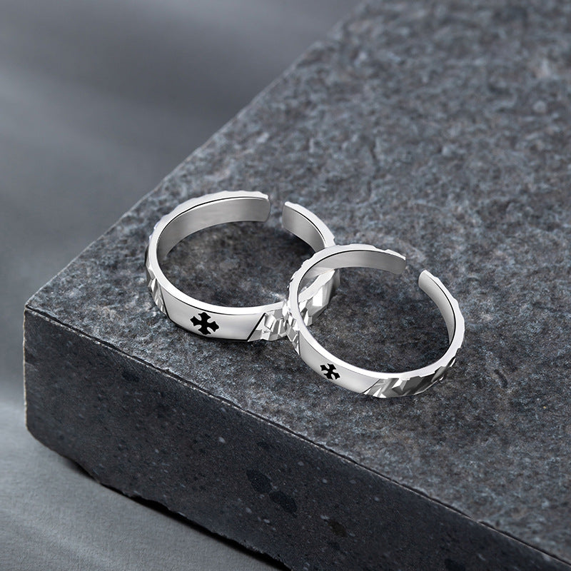 Cross Sterling Silver 925 Couple Ring Men's and Women's Fashion All-Match Star Ring Valentine's Day Broken Ice Pair Ring
