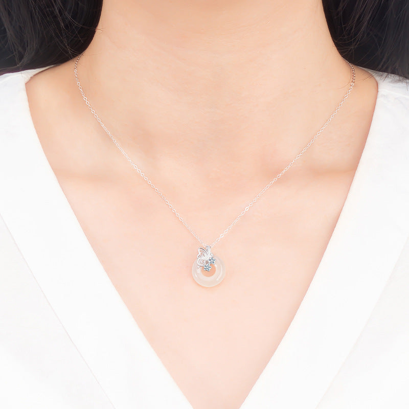 Collana in argento sterling 925 – farfalla e disco e calcedonio