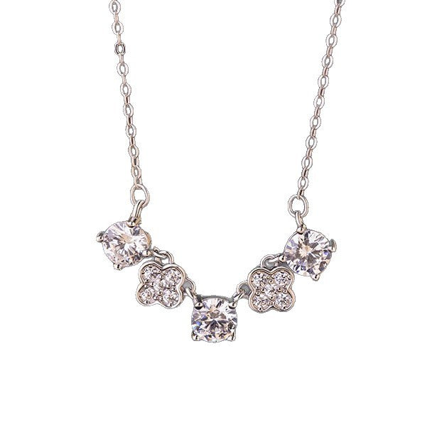 Lucky Clover Sterling Silver 925 Necklace Female Niche Design Light Luxury Star Zircon Clavicle Chain Flower Pendant
