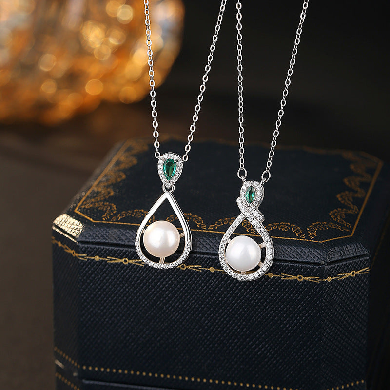 S925 Sterling Silver Freshwater Pearl Necklace Women's Water Drop Bread Bead Pendant Light Luxury Clavicle Chain Gift Silver Jewelry Wholesale