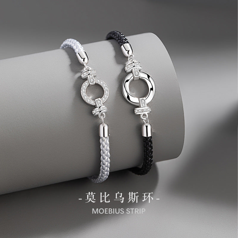 Ring Buckle Sterling Silver 925 Couple Bracelet Fashion Versatile Zircon Horseshoe Buckle Bracelet Mobius Bracelet