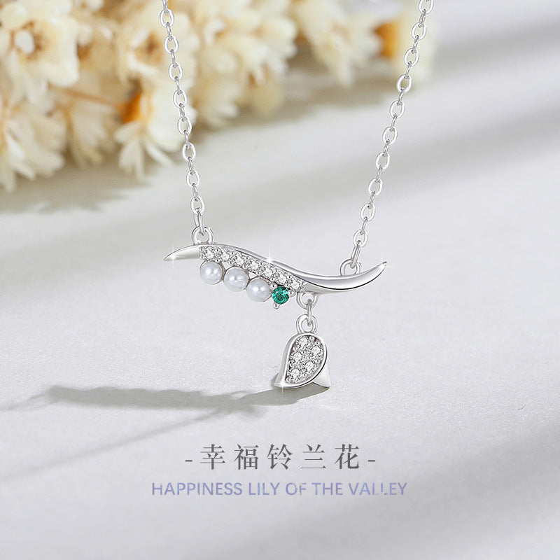 Original Lily Sterling Silver 925 Necklace Women's Fashion All-Match Pearl Tassel Clavicle Chain Ins Style Flower Pendant