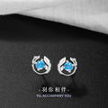 Yu You Accompany Sterling Silver 925 Stud Earrings Women's Fashion Versatile Blue Zircon Earrings Ins Style Light Luxury Feather Earrings