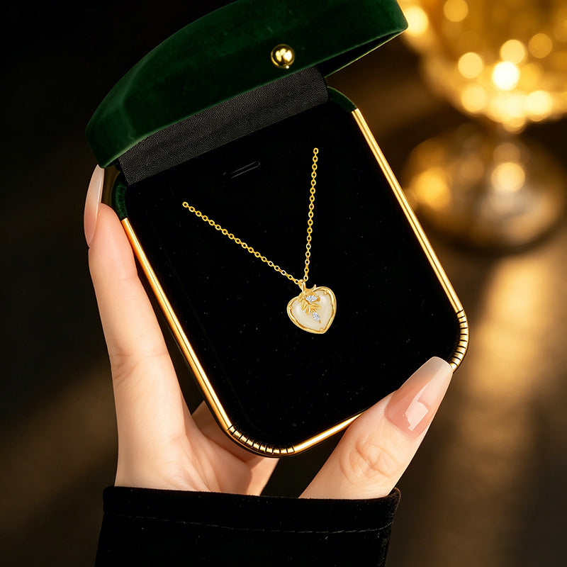 S925 Sterling Silver Necklace for Women Happy Love Hetian Jade Wheat Ear Pendant National Style Clavicle Chain Valentine's Day Gift