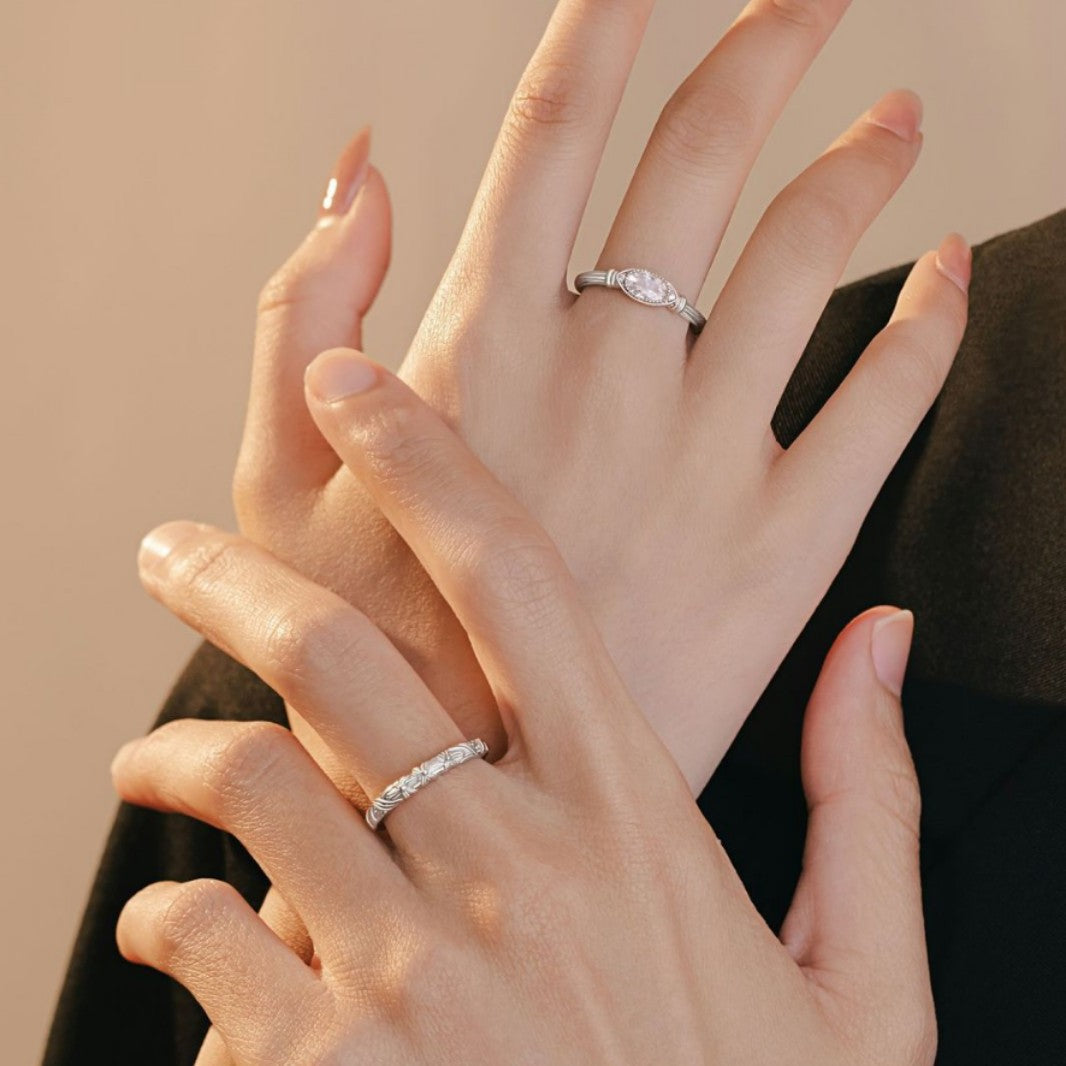 Roman Column Middle Ancient White Sandalwood Flower Sterling Silver 925 Couple Ring Light Luxury High Sense Ring Valentine's Day Gift Pair Ring