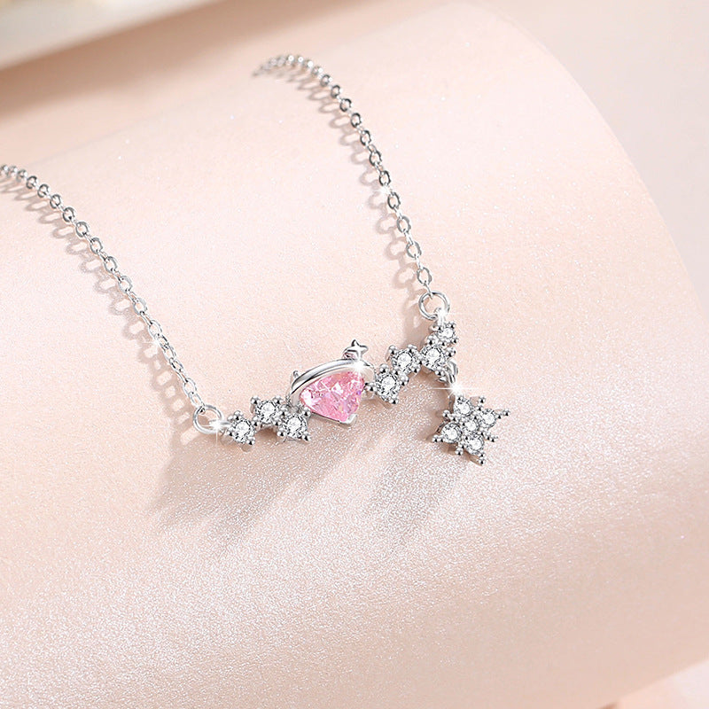 Planet Sterling Silver 925 Necklace Female Niche Design Light Luxury Zircon Clavicle Chain Get Things Ins Style Love Pendant