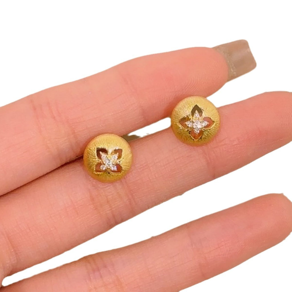 Lucky Clover Sterling Silver 925 Stud Earrings Vintage Lace Brushed Earrings Light Luxury Palace Style Flower Earrings