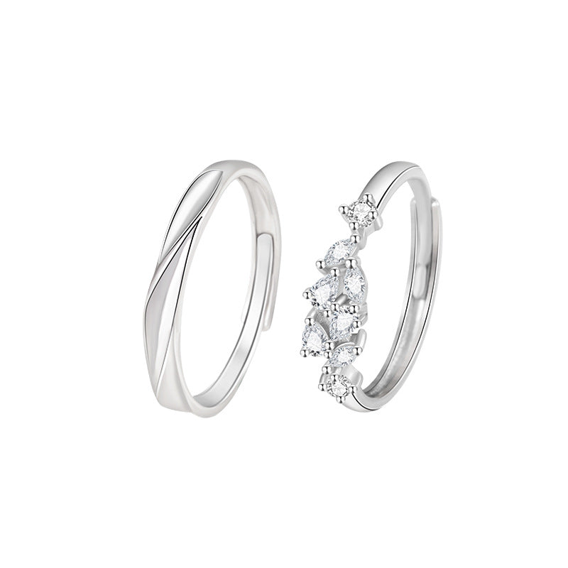 Wisteria Flower Pure Silver 999 Couple Ring Light Luxury High-Grade Flower Zircon Ring Ins Gift for Girlfriend Pair Ring
