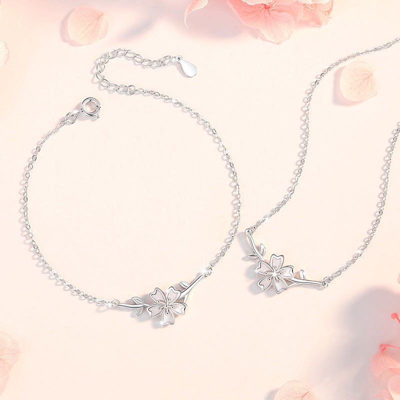 Cherry Blossom Sterling Silver 925 Bracelet Female Niche Design Light Luxury Love Flower Bracelet for Girls Ins Style Peach Blossom Bracelet