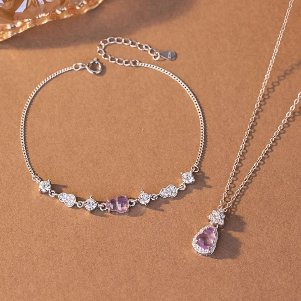 Gourd Sterling Silver 925 Necklace Women's Light Luxury High-Grade Natural Amethyst Clavicle Chain Ins Style Nine Purple Fire Pendant