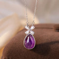 Lucky Clover Sterling Silver 925 Necklace Women's Light Luxury High-Grade Natural Amethyst Clavicle Chain Ins Flower Pendant