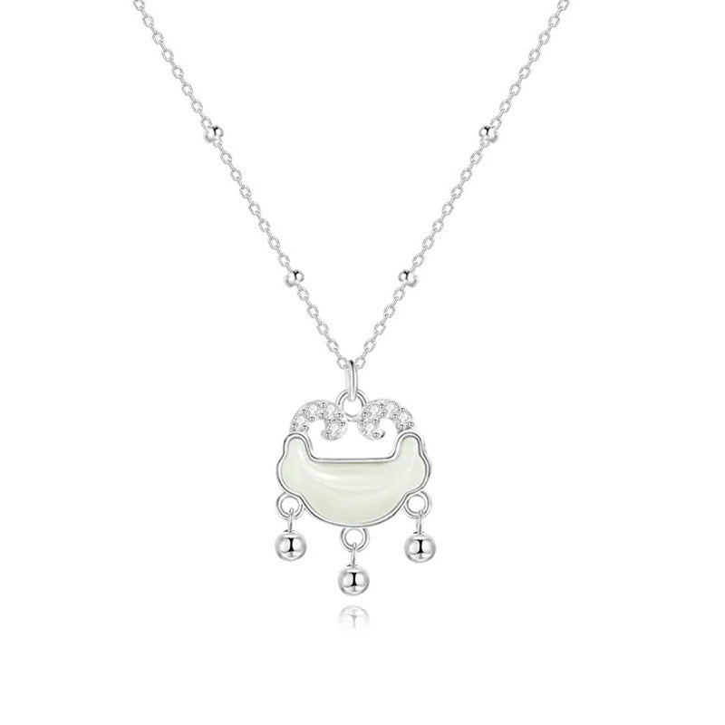 S925 Silver Hetian Jade Ruyi Lock Set New Chinese Style Safety Lock Bracelet Necklace for Girlfriend Elders Safety Gift