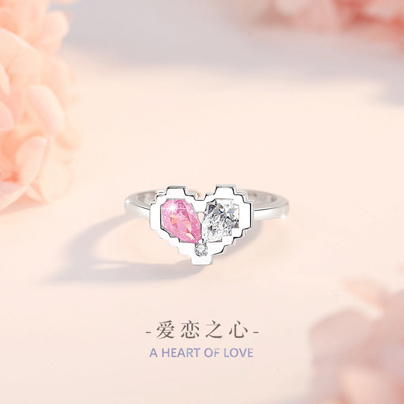 Heart-Shaped Sterling Silver 925 Ring Female Niche Design Light Luxury Pink Zircon Ring Ins Style with Your Ring in Mind