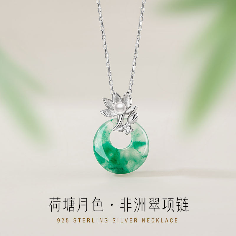 Collana in argento sterling 925 – loto e disco e giada