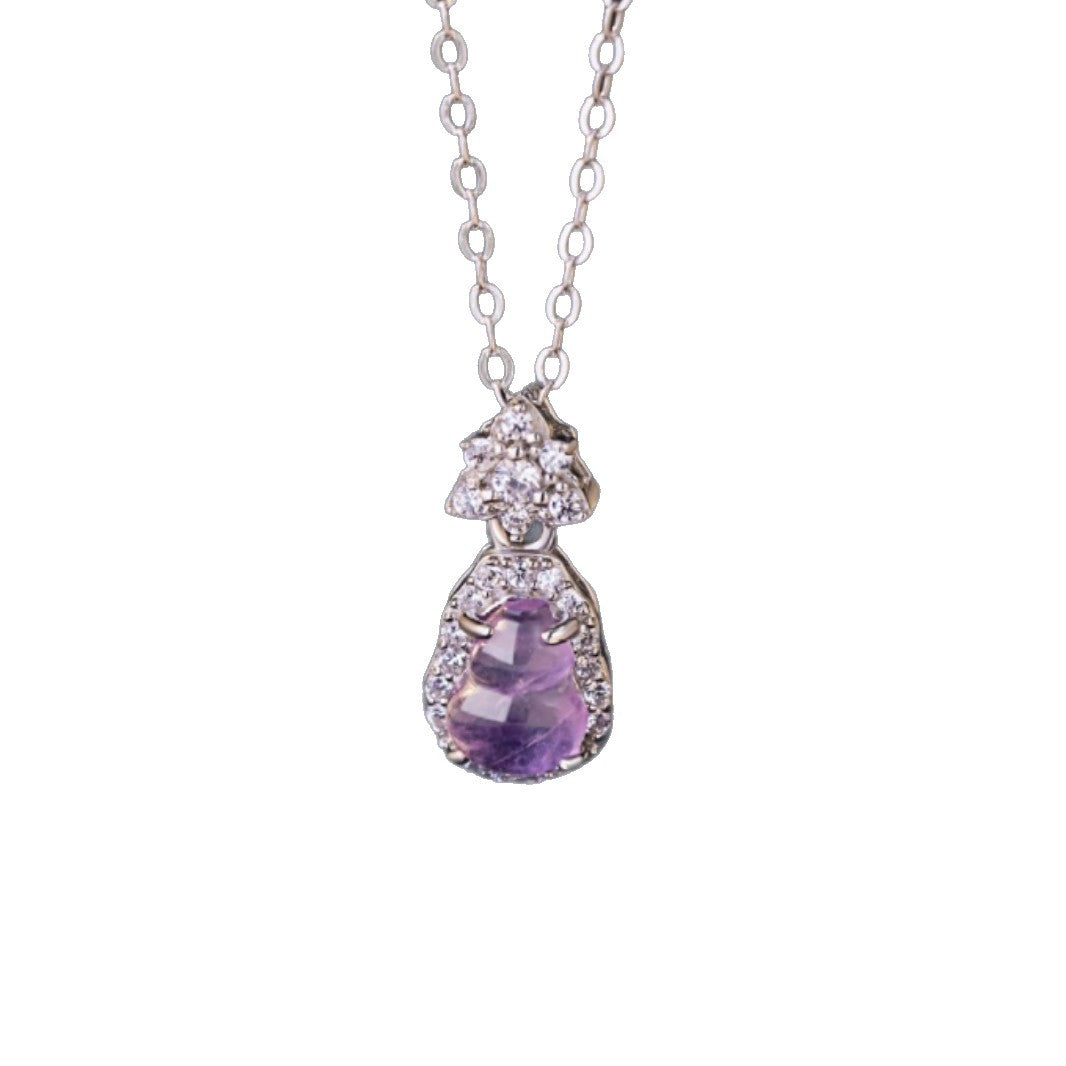 Gourd Sterling Silver 925 Necklace Women's Light Luxury High-Grade Natural Amethyst Clavicle Chain Ins Style Nine Purple Fire Pendant