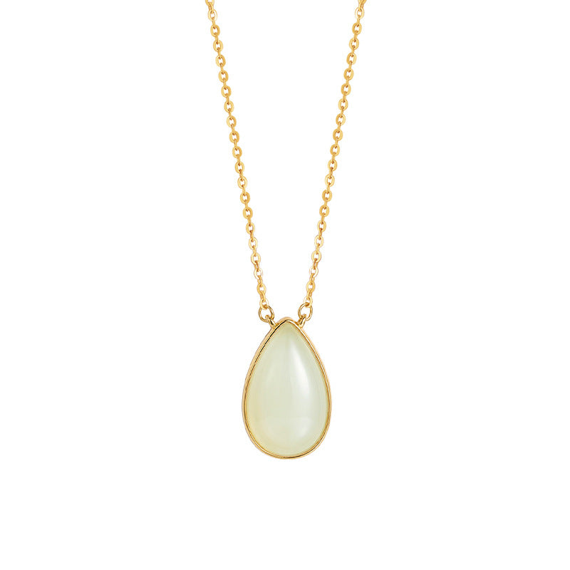 Natural Hetian Jade S925 Sterling Silver Necklace Ring High-Grade Auspicious Water Drop Bag Inlaid Craft National Style Jewelry Supply