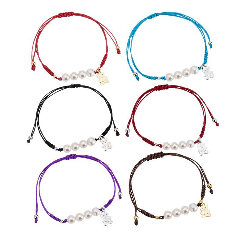 Cute Bear Sterling Silver S925 Bracelet Women's Simple Niche Natural Balaclava Bracelet Sweet Ins Style Bracelet