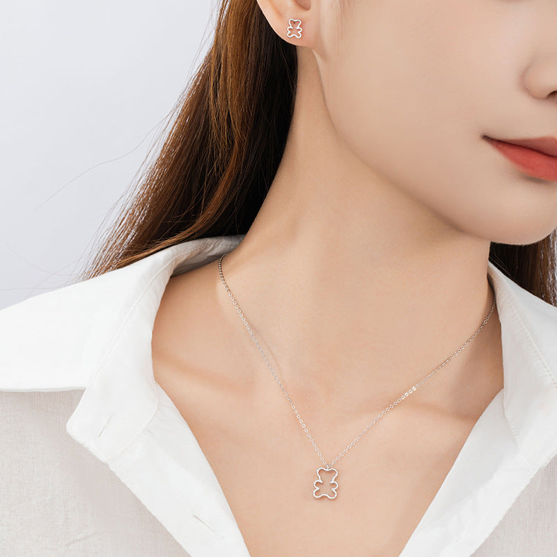Cute Teddy Bear Sterling Silver 925 Necklace Women's Simple Niche Animal Clavicle Chain Ins Sweet Style Girlfriends Pendant