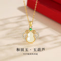 Fu Lu Double Full Hetian Jade Sterling Silver 925 Necklace Women's National Fashion Ethnic Style Clavicle Chain Green Agate Jade Gourd Pendant