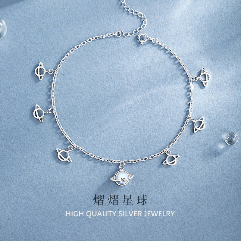 Fantasy Planet Sterling Silver 925 Anklet Female Niche Design Light Luxury Glass Stone Anklet Ins Style Star Anklet
