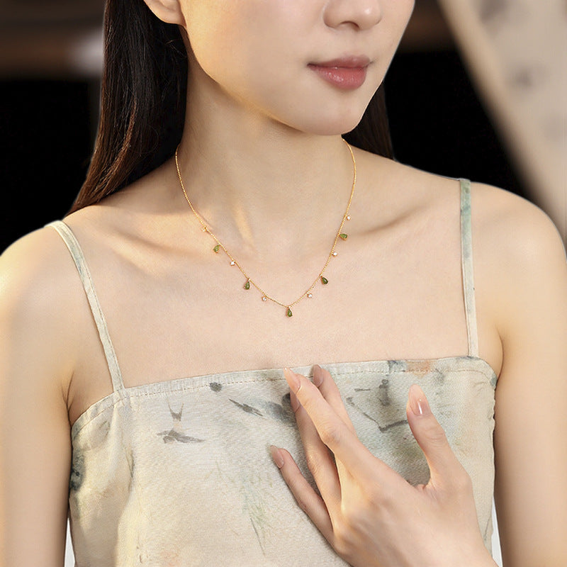 National Style Starry Sky Hetian Jade Clavicle Chain S925 Sterling Silver Necklace Female Gentle Temperament All-Match Girl Jewelry