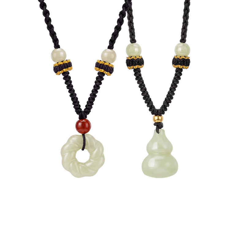 Hetian Jade Mobius Safety Buckle Gourd Braided Rope Necklace S925 Silver New Chinese Jade Pendant Unisex