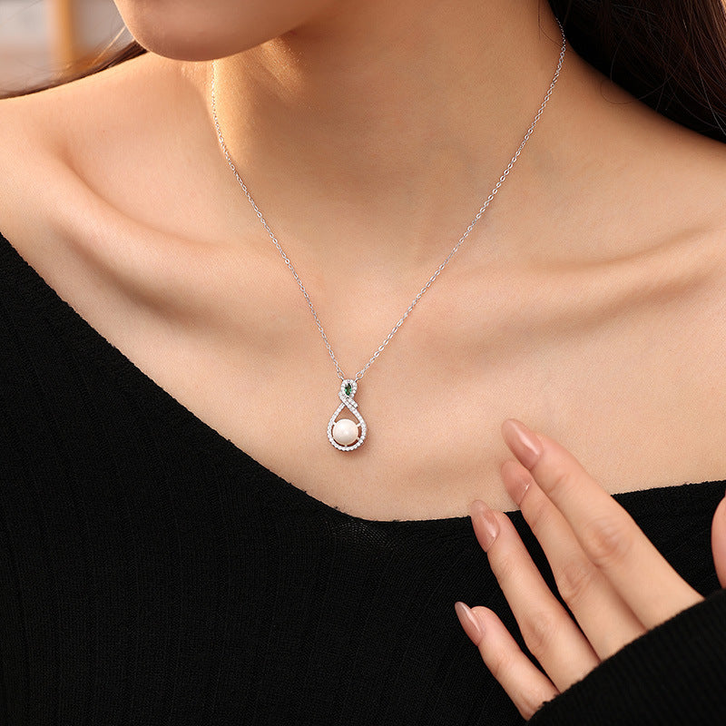 S925 Sterling Silver Freshwater Pearl Necklace Women's Water Drop Bread Bead Pendant Light Luxury Clavicle Chain Gift Silver Jewelry Wholesale