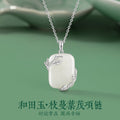 Flowers like Brocade Sterling Silver 925 Necklace Women's New Chinese National Fashion Hetian Jade Square Clavicle Chain Ins Style Branch Pendant