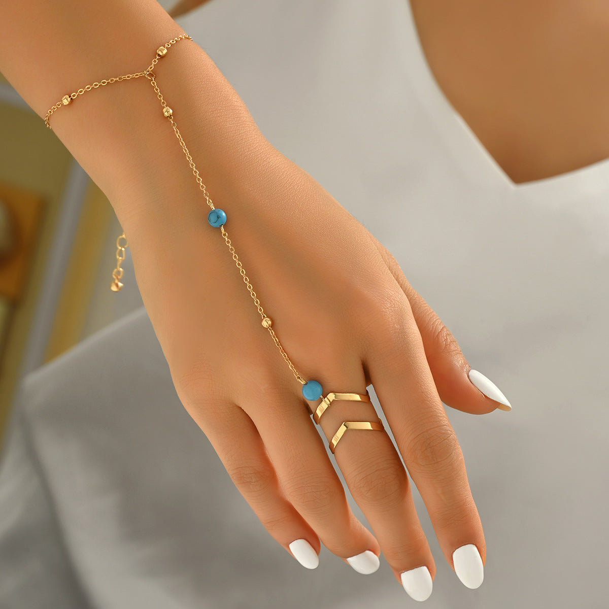 Blue-Accent Hand Chain Jewelry — product image 2
