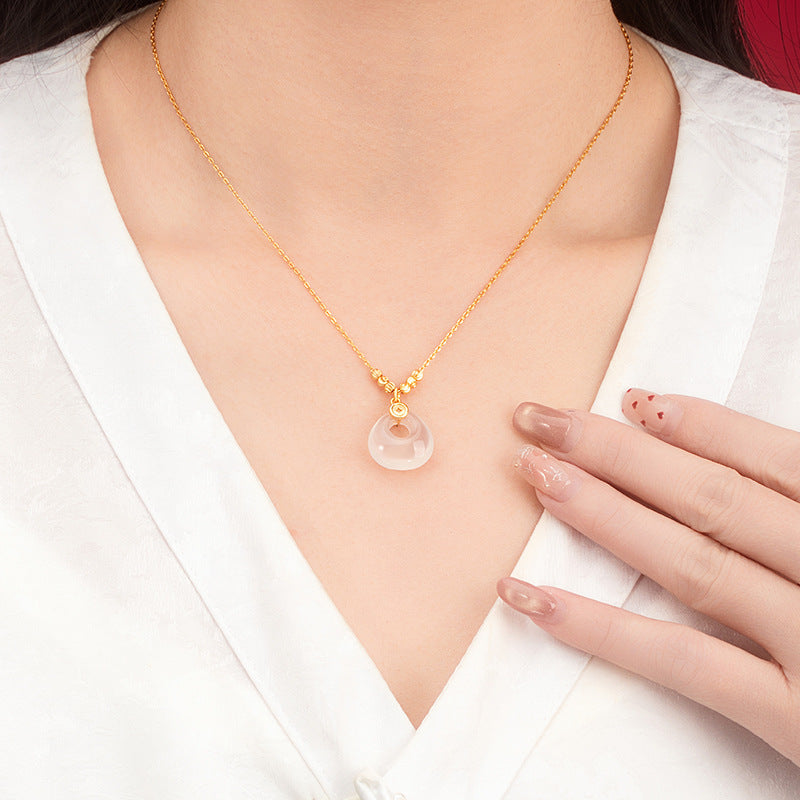 New Chinese Style Chalcedony Safety Buckle Chain S925 Sterling Silver Lucky Beads Necklace Gift for Elders Mother Girlfriend