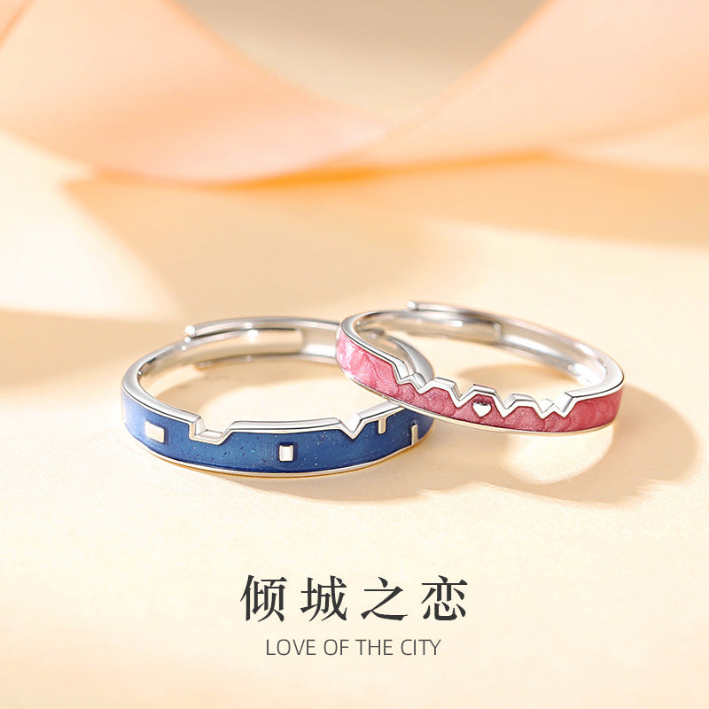Allure Love Long-Distance Love Designer City Wall Star Moon S925 Sterling Silver Couple Ring Men and Women Lover Gift