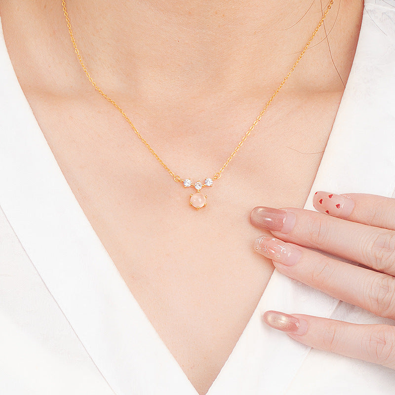 Natural White Chalcedony S925 Sterling Silver Necklace Women's Light Luxury Niche Clavicle Chain Silver Jewelry Live Delivery One-Piece Delivery