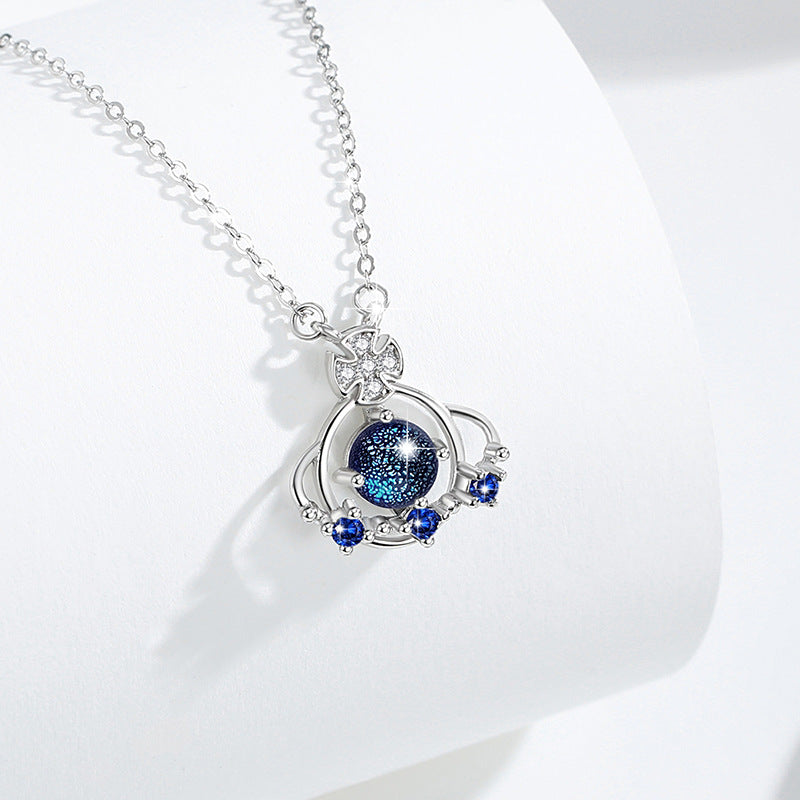 Collana in argento sterling 925 – pianeta e Saturno e dettaglio in vetro
