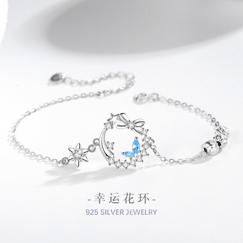 Bowknot Sterling Silver 925 Bracelet Female Niche Design Light Luxury Star Bracelet Get Things Ins Style Moon Bracelet